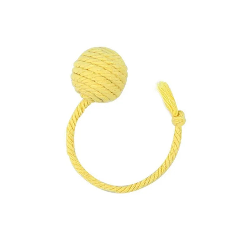 Colourful cat toy ball with rope and bell in green pink purple yellow options