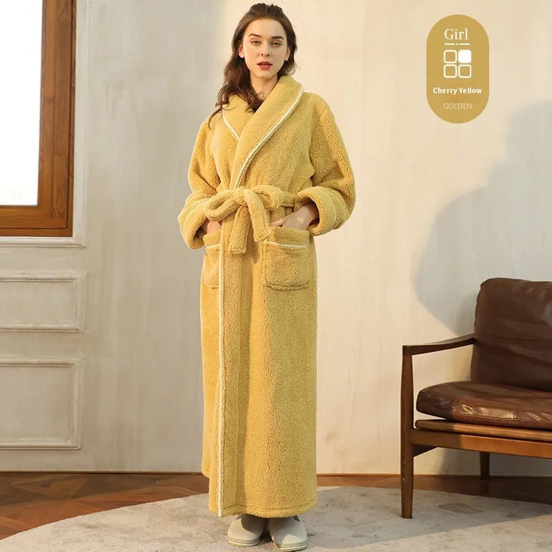 Thickened flannel couple's bathrobe set for winter in multiple colour options