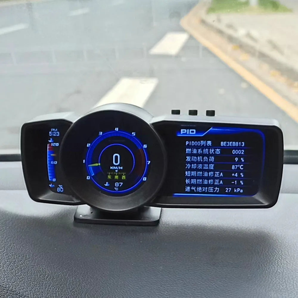 A600 car monitor driving computer with TFT screen showing vehicle data, GPS and BeiDou positioning for OBDII vehicles