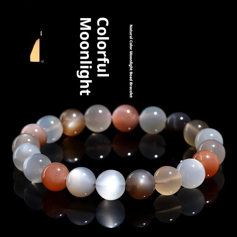 Natural moonstone bracelet with colourful light play in 8mm single circle design