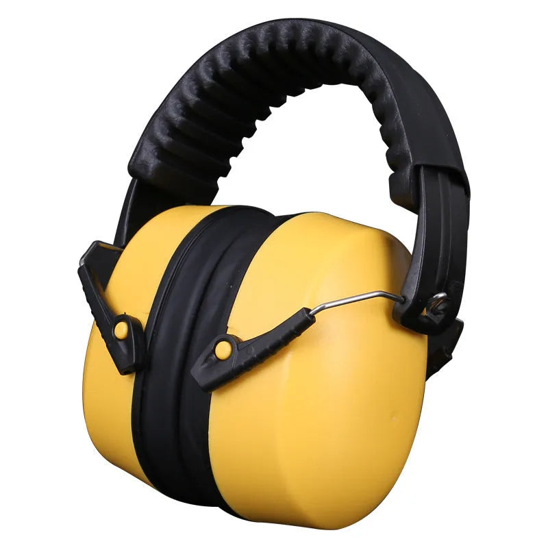 Orange adjustable noise-cancelling headphones and protective earmuffs with breathable fabric cushions.