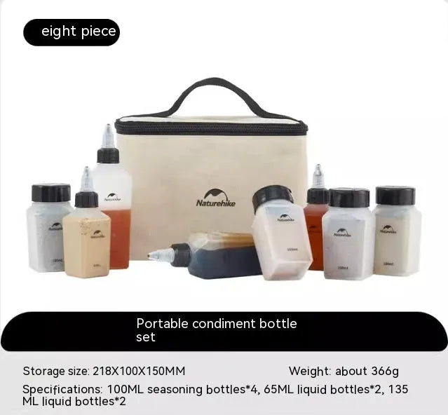 Naturehike six-piece PP plastic portable seasoning bottle set for outdoor cooking and picnics.