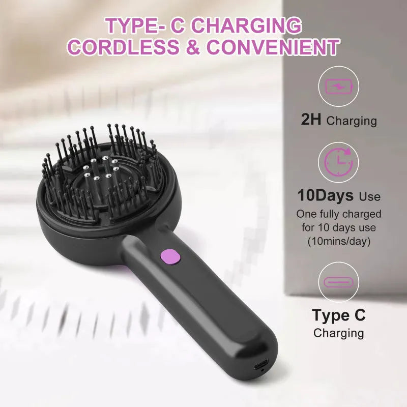 USB-powered grey head massage tingler with anti-leak hair brush design for scalp vibration.