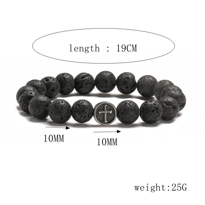 Geometric agate bracelet with 19mm volcanic stone in stainless steel setting