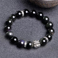 Silver 999 natural obsidian bracelet with Jucai NAFU lucky colour eye design in simple unisex style