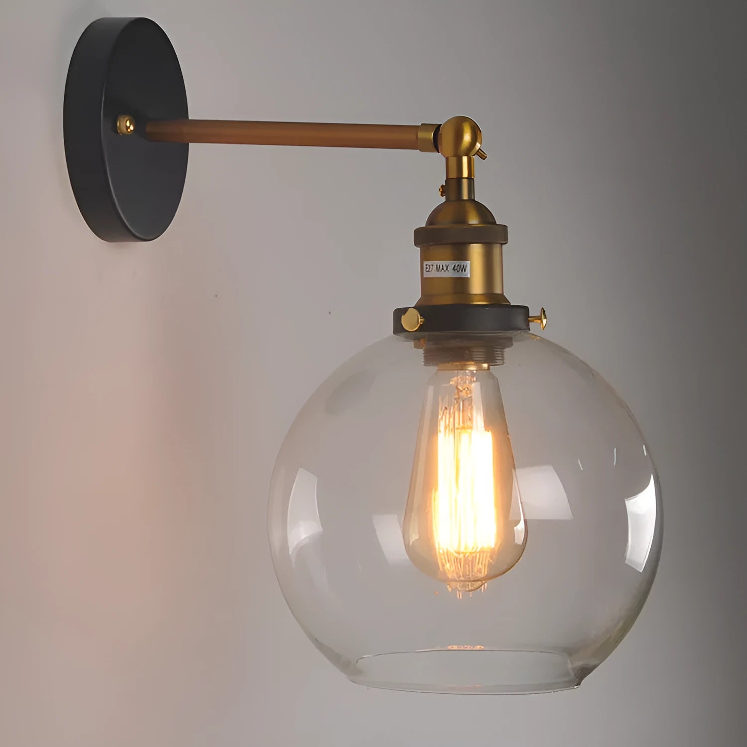 20cm retro round ball glass wall lamp in amber colour with aluminium holder.