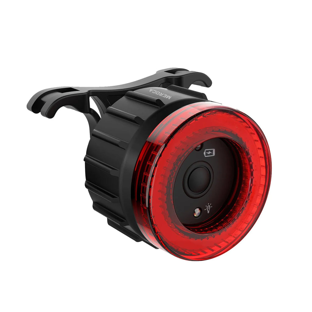 Black intelligent induction brake taillight with aluminium alloy housing and plastic seat tube bracket