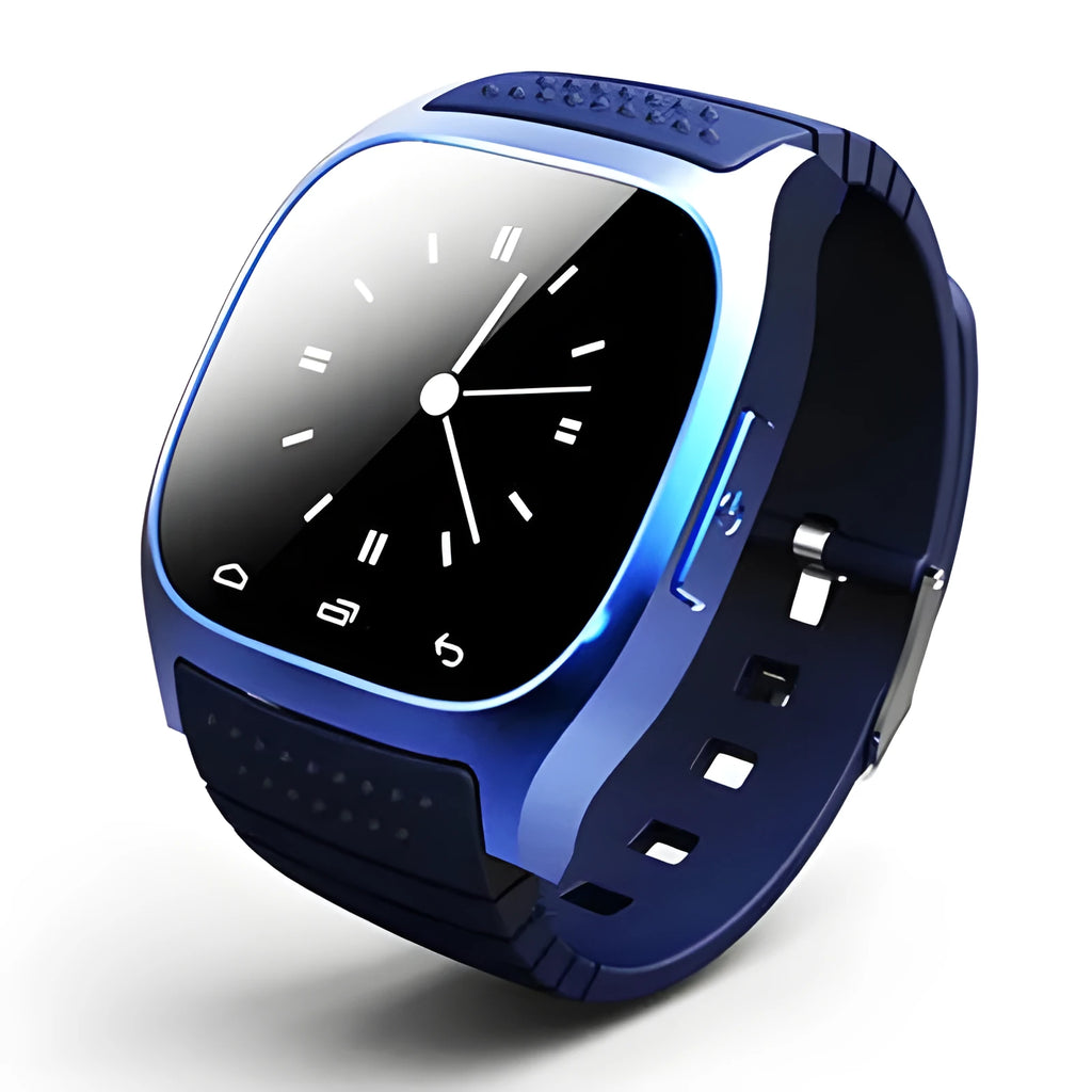 Smart Bluetooth sports watch in black, white, and blue colours compatible with iOS and Android