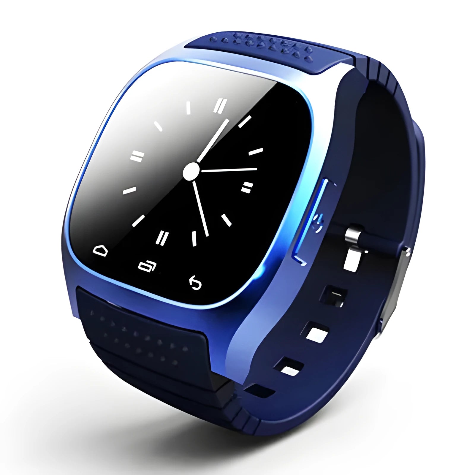 Smart Bluetooth sports watch in black, white, and blue colours compatible with iOS and Android