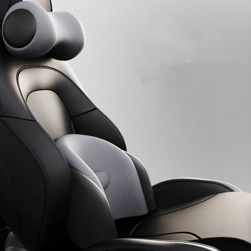 Car seat massage cushion with headrest and lumbar support in memory cotton