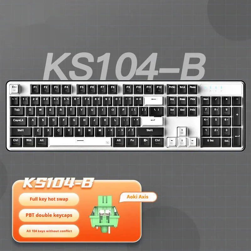 Red Dragon 104-key mechanical keyboard with RGB lighting and three connection modes