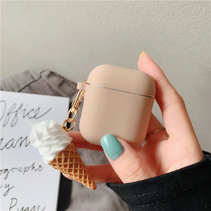Silicone cylinder ice cream design case for Apple AirPods 2 wireless headphones.