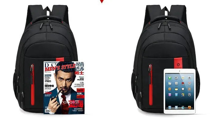 Teenage backpack in Oxford fabric showing side zipper pockets and breathable shoulder straps