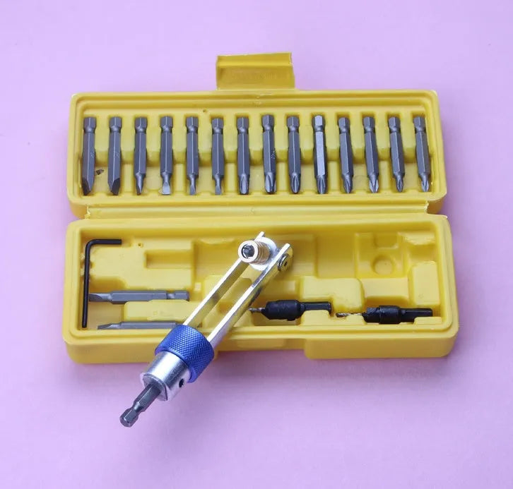 Half Time Drill adapter and 18 drill bits including Phillips, flathead, and countersink for power tool conversion