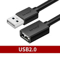 Black USB male to female extension cable showing connector details, available in various lengths.