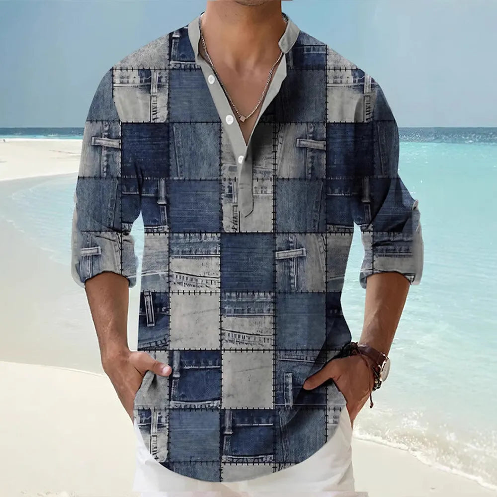 Thin striped Hawaiian long sleeve shirt in multiple colour options sizes S to 6XL