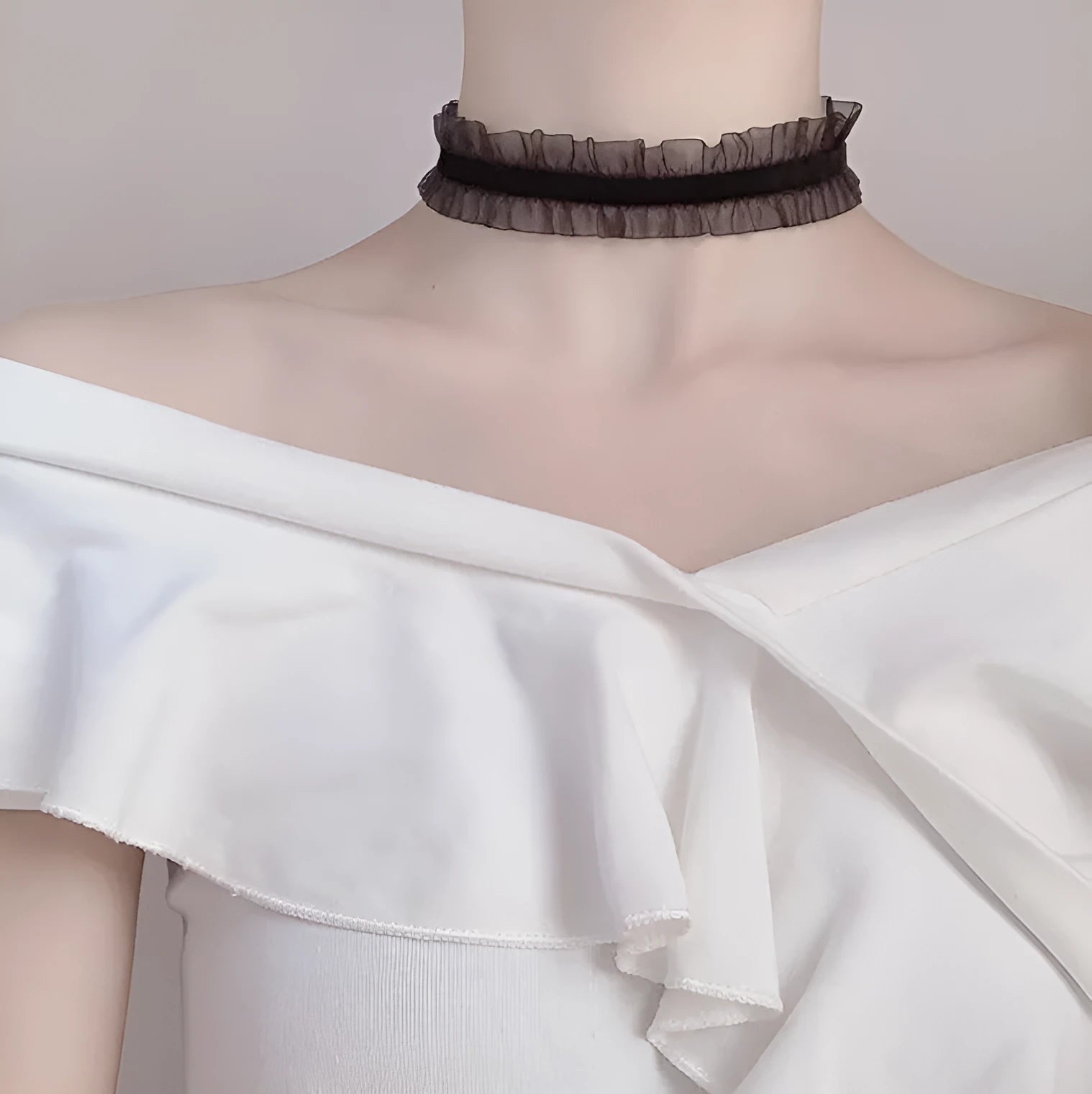 Velvet ruffled alloy flower necklace with snake bone chain in black, light coffee, or white electroplated finish