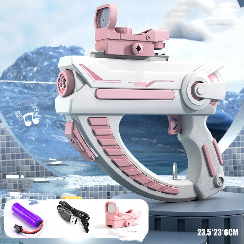 Blue electric water gun with automatic water absorption and USB charging cable