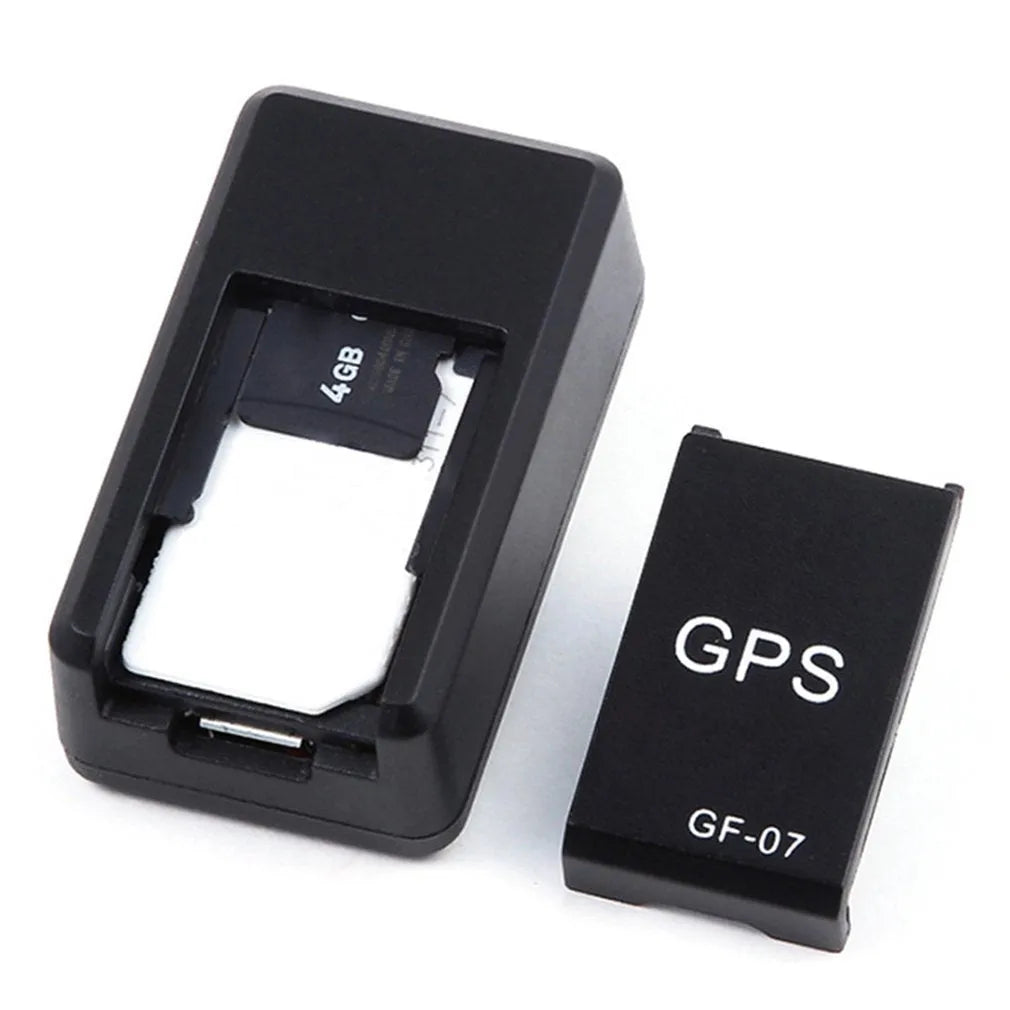 Black mini magnetic GPS car tracker device with compact rectangular design for vehicle attachment