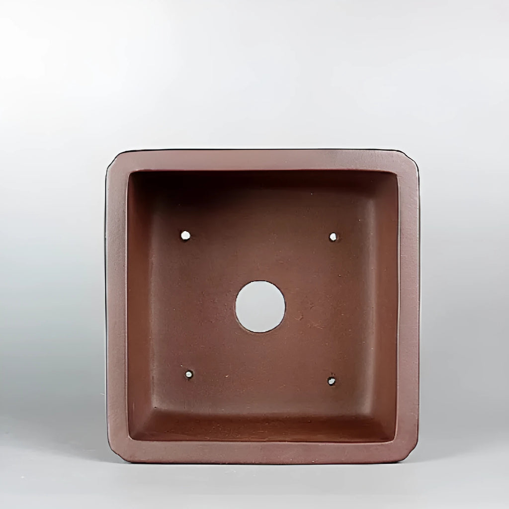 Brown handmade purple clay classical flower pot with drainage hole