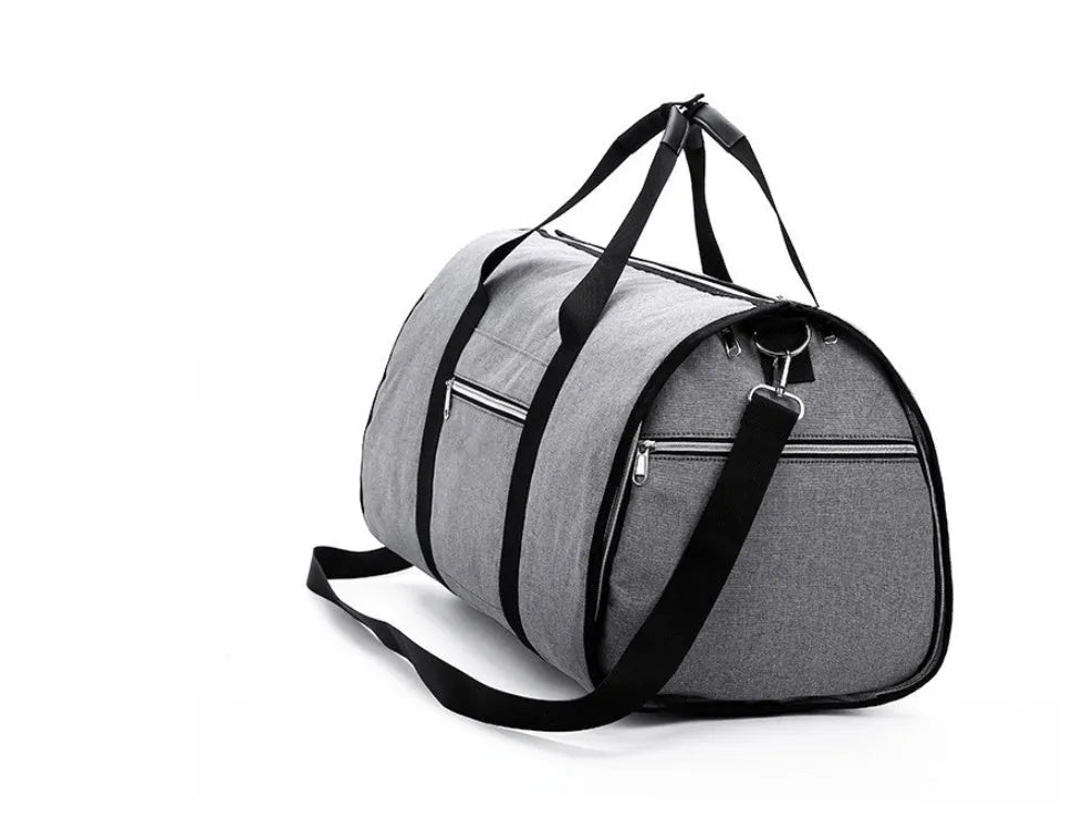 Cylinder-shaped medium travel bag in Oxford cloth, shown in black, blue, light grey, or red colour options.