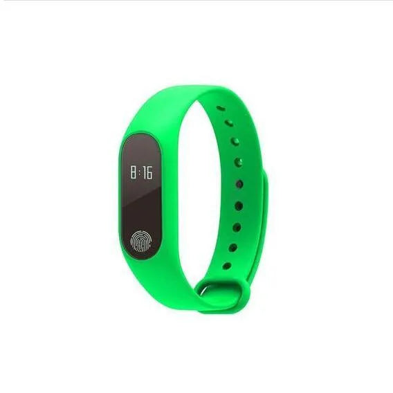 Waterproof smart fitness tracker hand ring on a wrist, showing heart rate monitoring and available in multiple colours.