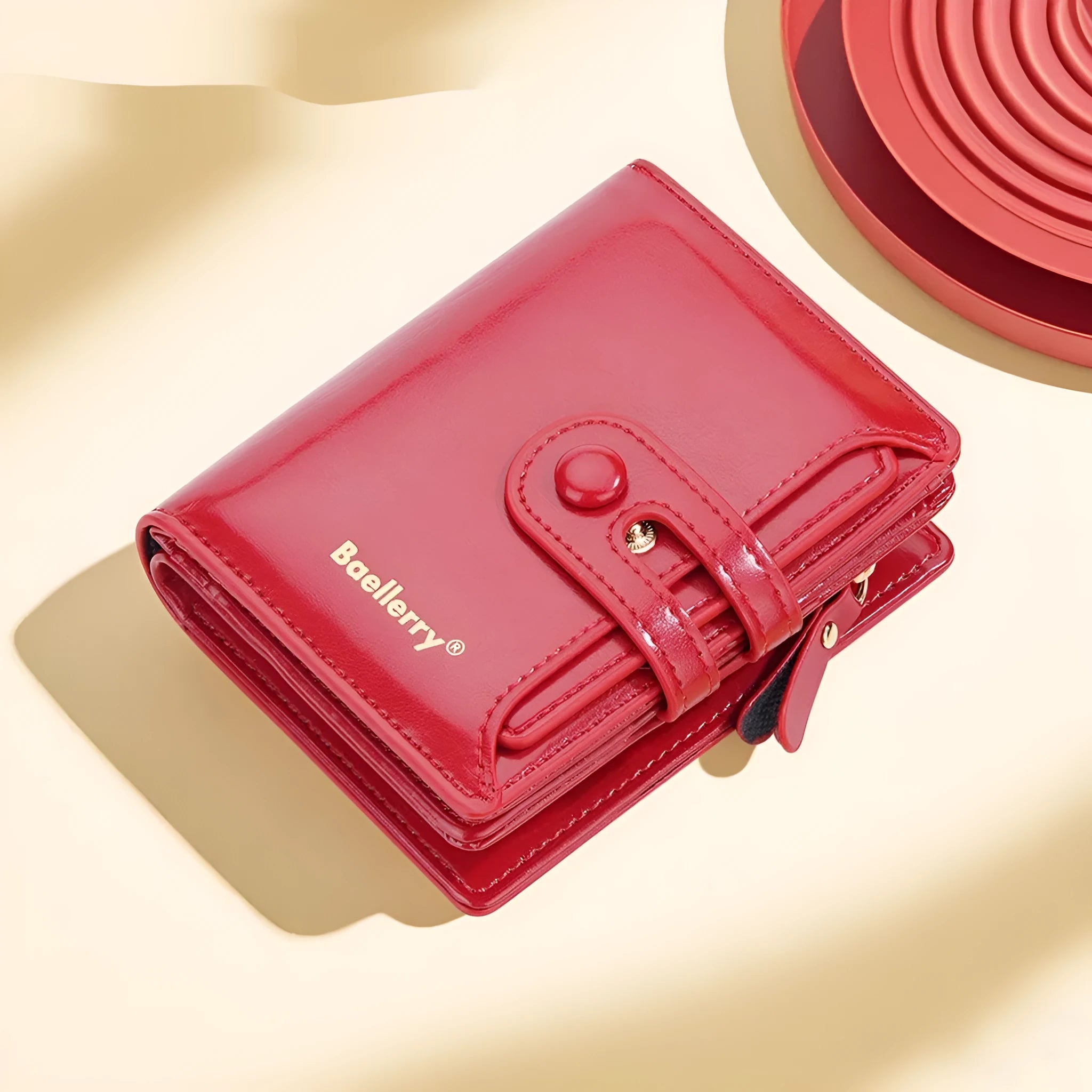 Women's PU leather card holder wallet showing colour options including lake water green and yellow brown