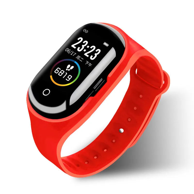 Blue smart bracelet with 1-inch touchscreen and wireless earphones for fitness tracking and calls