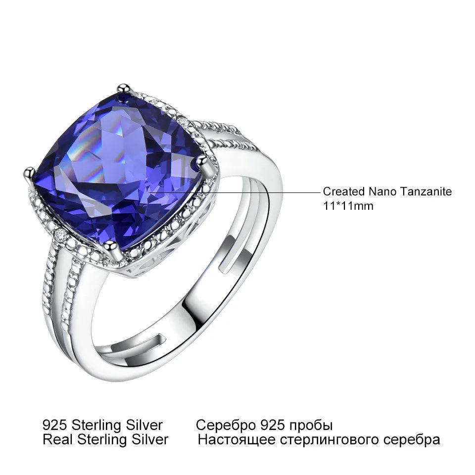 Women's sterling silver ring with a genuine blue tanzanite gemstone, shown in size 8.