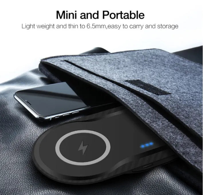 Black and white dual wireless charger charging two phones simultaneously with type-C cable