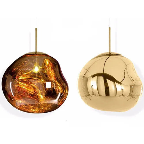 Irregular post-modern glass chandelier in gold finish with lava-like shape for bedroom or living room lighting