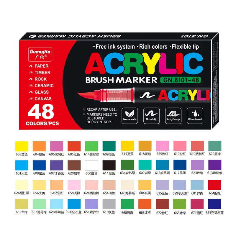 Set of straight liquid acrylic marker pens in multiple colours for art painting and graffiti projects