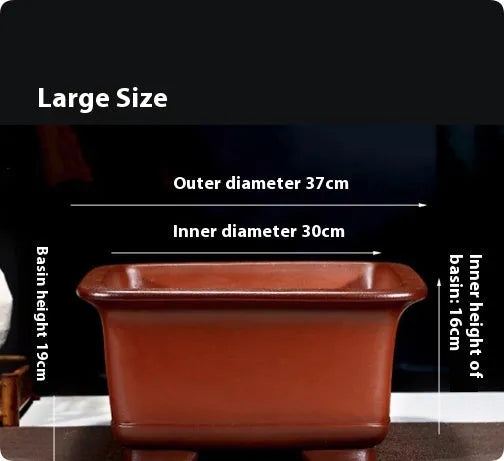 Large Chinese-style antique purple clay flower pot for indoor bonsai trees.