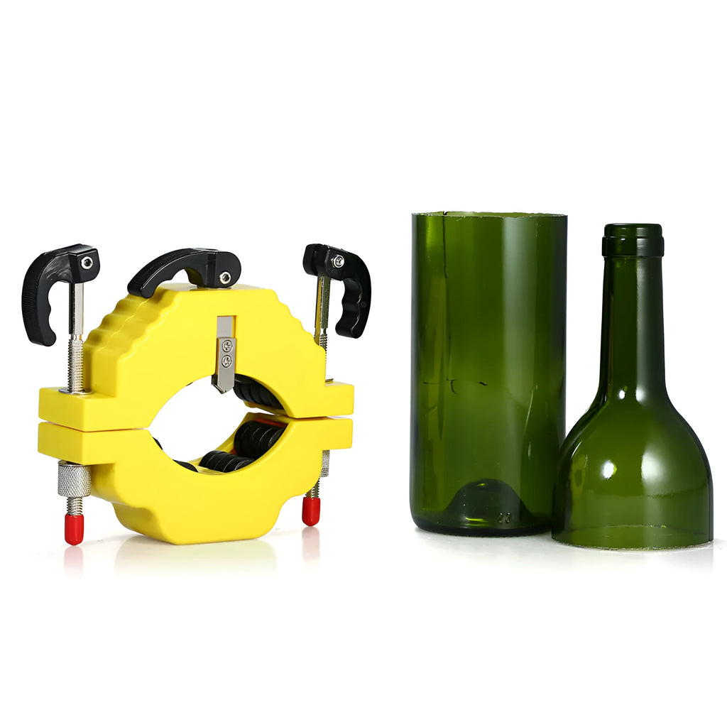 Yellow plastic and stainless steel bottle cutting tool for DIY glass crafts