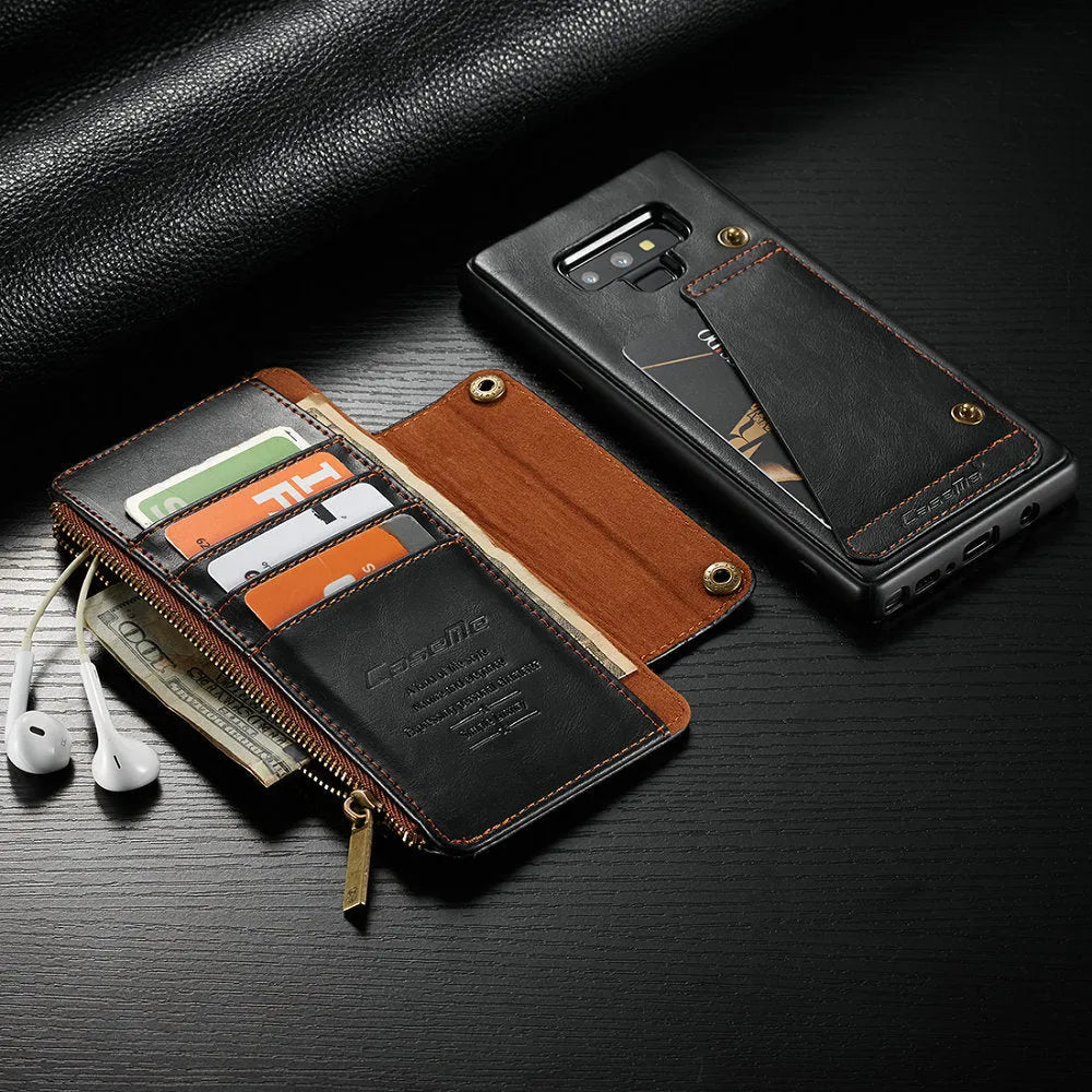 Samsung Galaxy Note9 leather flip phone case in black, brown or red colours