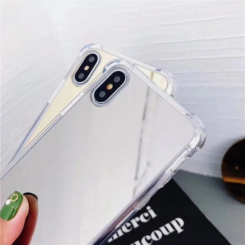 Mirror finish TPU protective case shown on iPhone with colour options displayed.