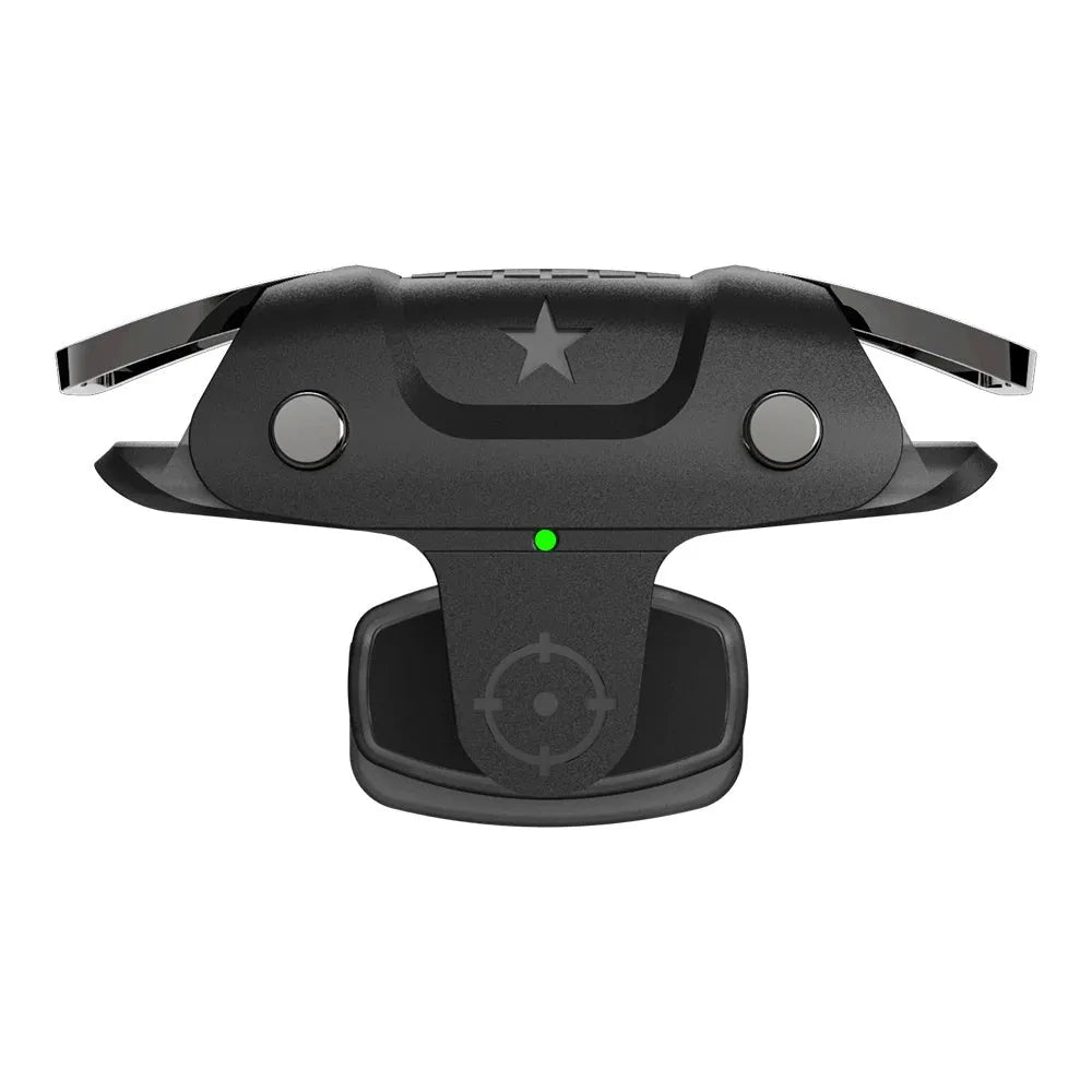 Black F5 mobile game controller showing compact dimensions and USB connection for phone gaming