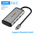 Deep grey USB-C multi-port hub with HDMI, USB, Ethernet, and memory card slots on a 0.15m cable.