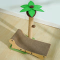 Wooden beach chair-style cat climbing frame with scratching posts and a woven hemp mat base.