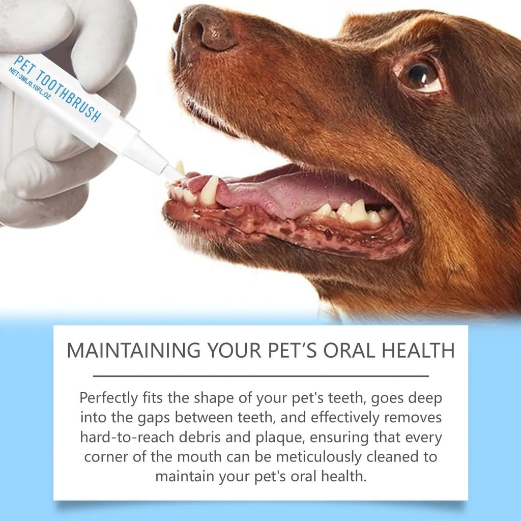 Soft Breath Care Pet Toothbrush Pen with flexible silicone bristles and 3ml refillable gel tube