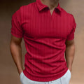 Men's striped V-neck polo shirt in cotton blend fabric for summer sports wear