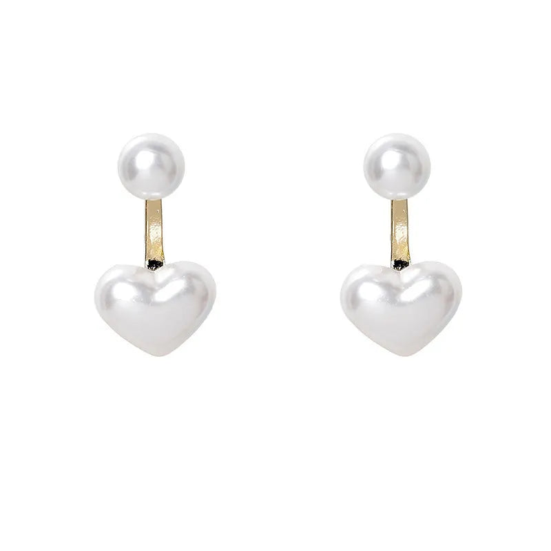 Women's Korean-style heart-shaped pearl stud earrings with electroplated alloy and artificial gemstones