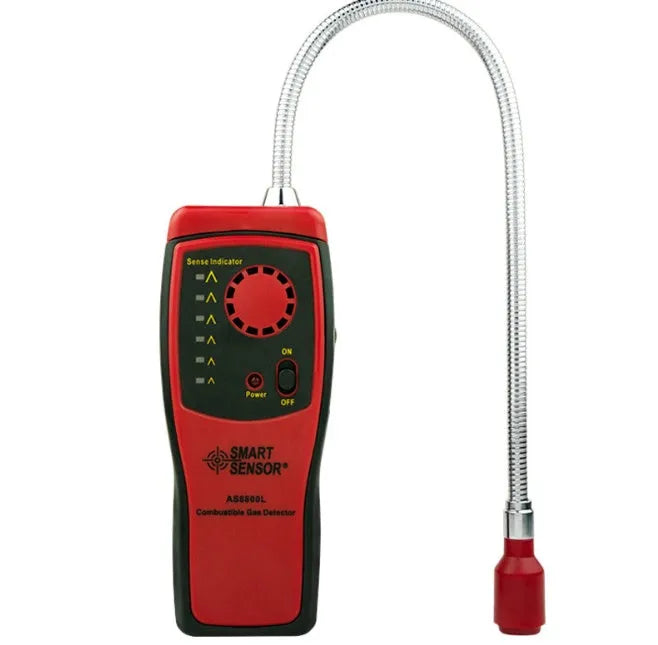 AS8800L portable flammable gas detector unit showing front display and LED light alert.