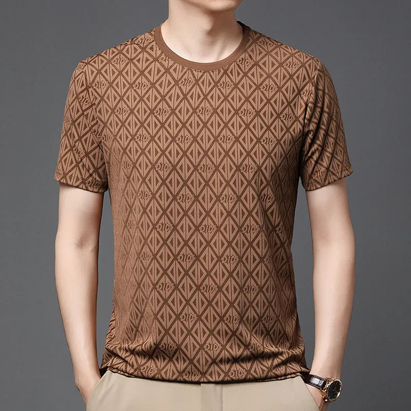 Men's loose fit ice silk short sleeve pullover t-shirt in solid colour