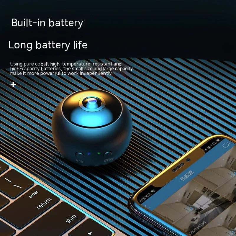 White 1080p wireless wifi security camera with lens on a grey ABS plastic housing.
