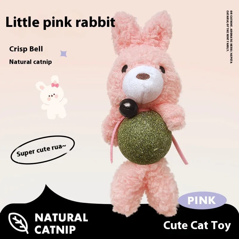 Plush catnip ball dental toy with mint ball and bell in creative doll design
