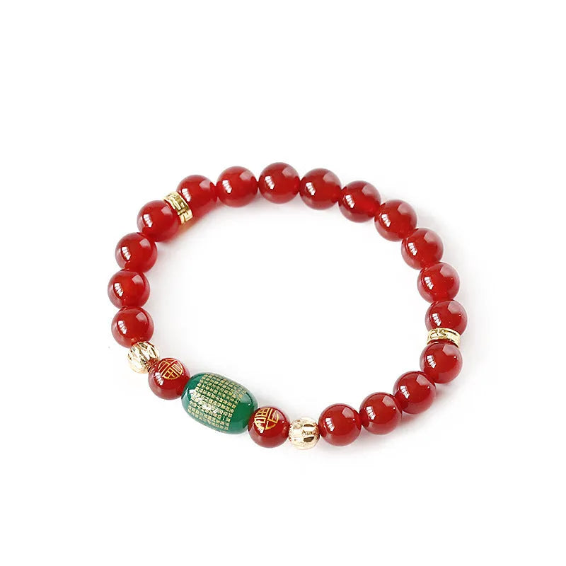 A red agate Guanyin bracelet with edge rosary design and auspicious patterns, unisex New Chinese style.