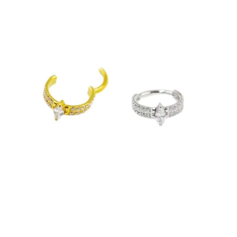 Titanium steel heart-shaped zircon earrings in gold or silver colour, 1.2x8mm size