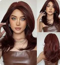 Mid-length curly synthetic wig in a gradient colour with long bangs and full-head coverage