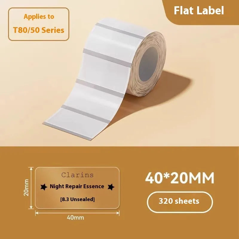 Transparent waterproof adhesive label stickers in multiple rectangular and circular sizes on thermal synthetic paper